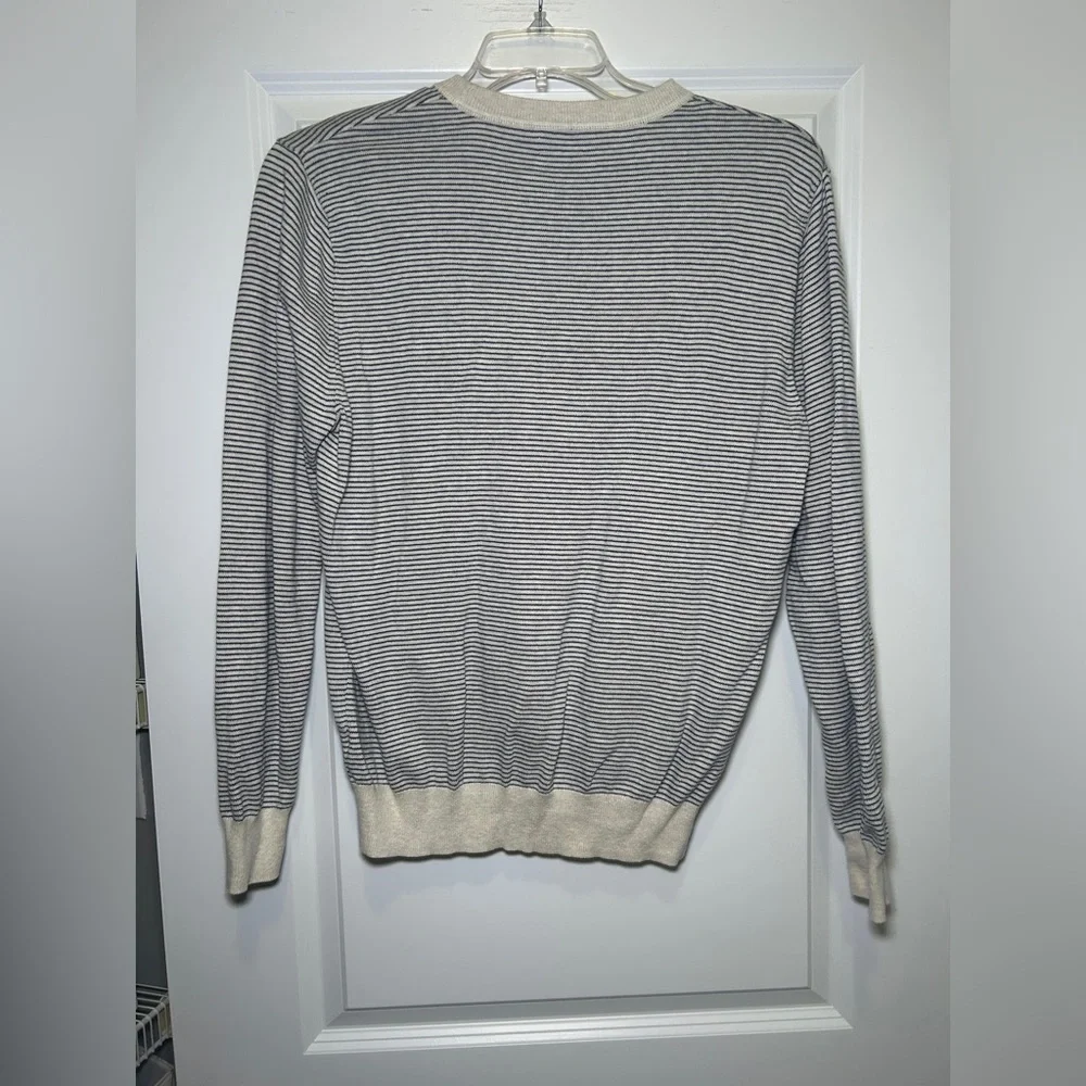 J. Crew Men's V-Neck Sweater - Navy and Cream Stripes